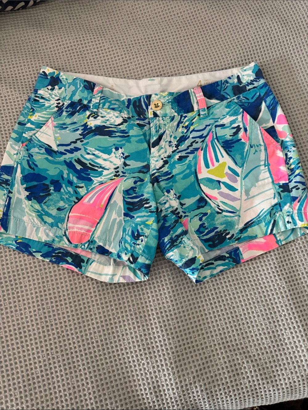 Lily Pulitzer Callahan Tropical Sailboat Print Shorts in Blue & Pink
